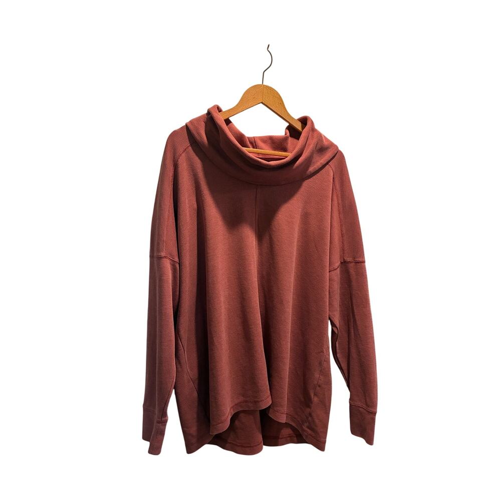 Lucky Brand 3X Waffle Knit Cowl Neck Sweater Pink Thermal Top Plus Size Cozy
